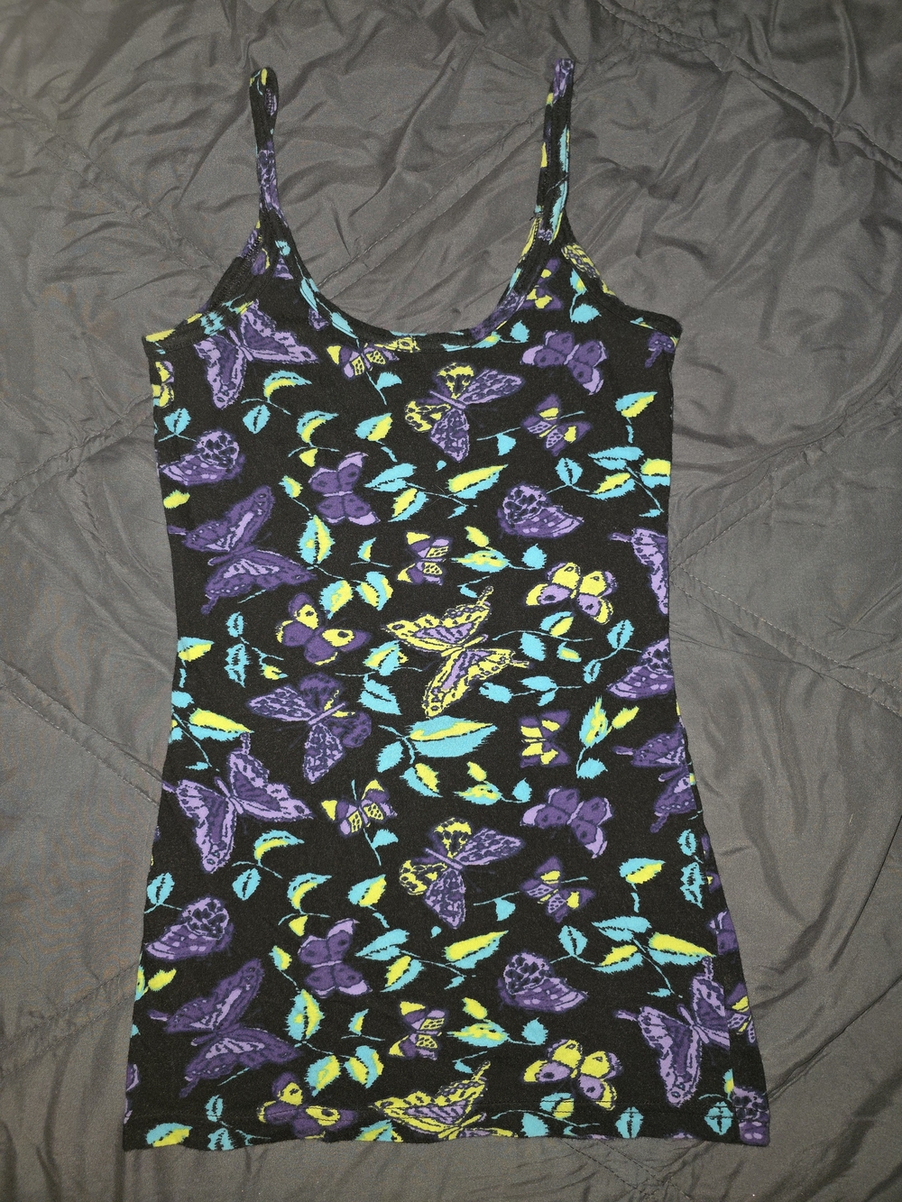 OP Black Camisole with Purple, Teal, and Yellow Butterfly Print